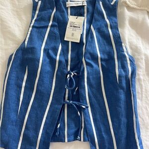 Faithfull the Brand Navy and White Striped Top